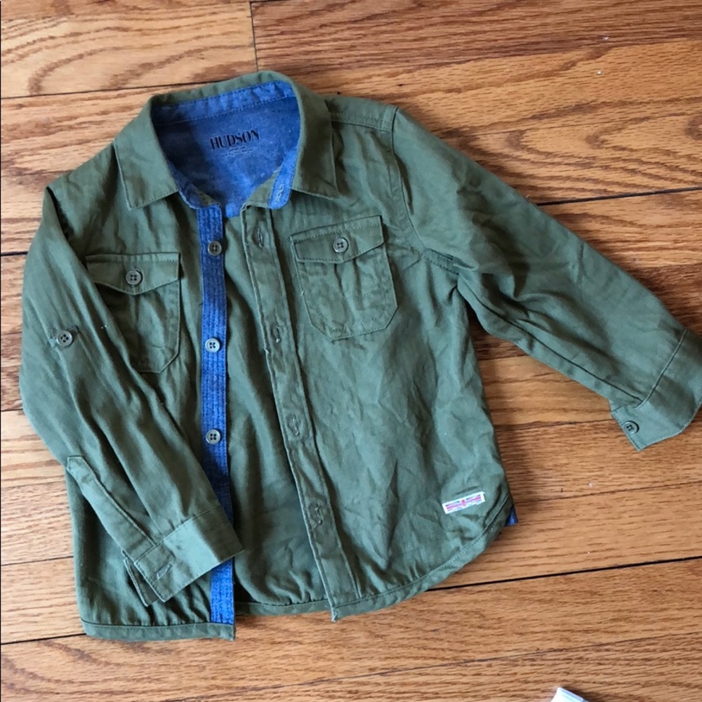 Hudson Jeans Baby Boys Army Green Button Down- 24M